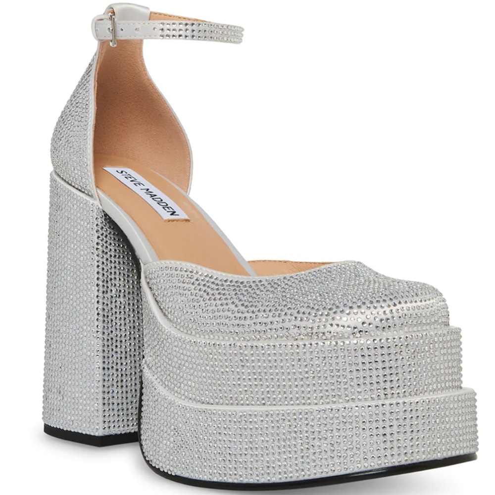 Steve Madden Charlize Rhinestones Silver Double Platform Pump